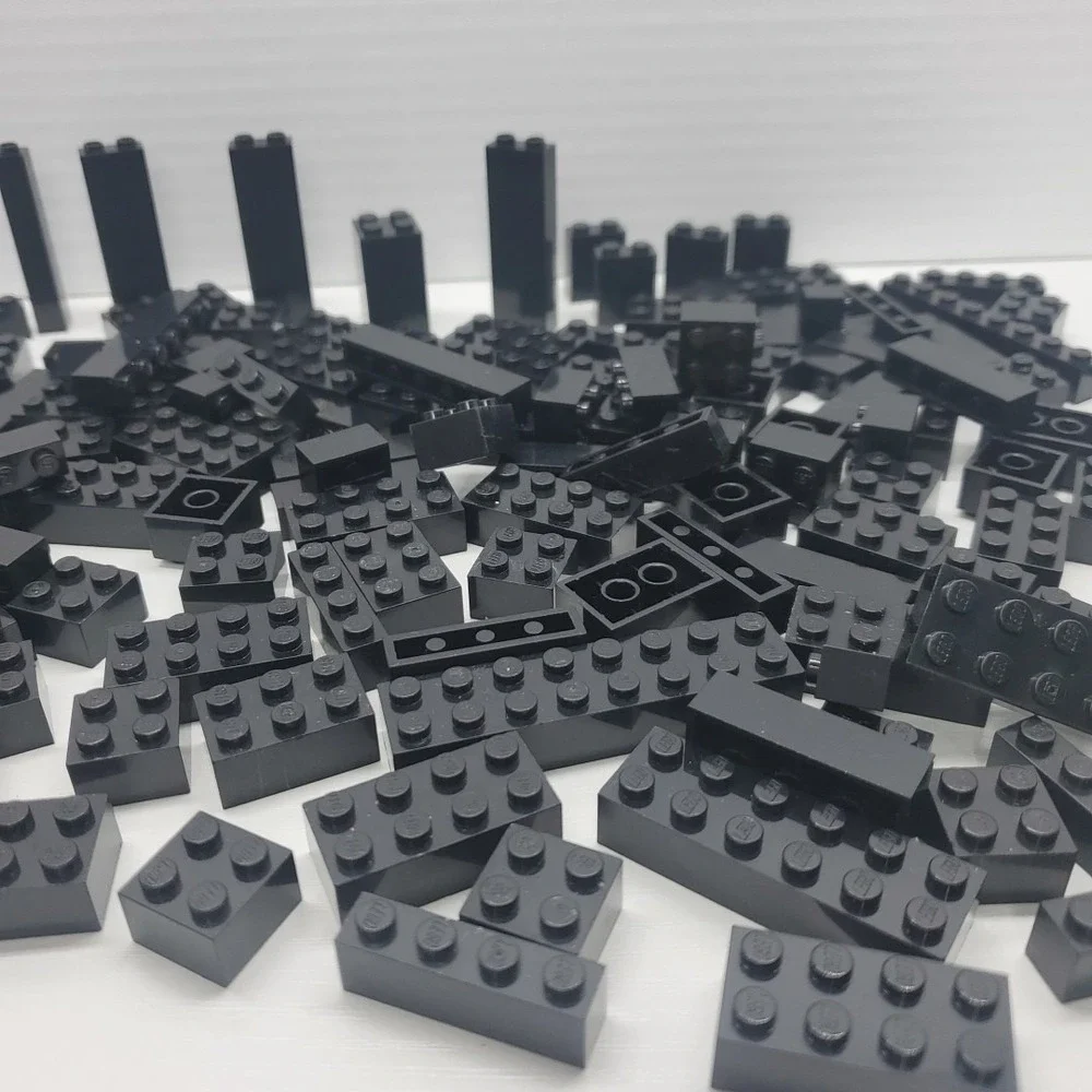 Lego Parts Bricks - Lot Of 140 Black Bricks Assorted‎ Sizes